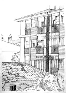 Trabajo de clase paisaje urbano A3, técnica tradicional rotulador