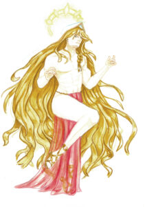 Proyecto personal - diseño fantasía Dios sol padre del Dios eclipse. Técnica acuarela